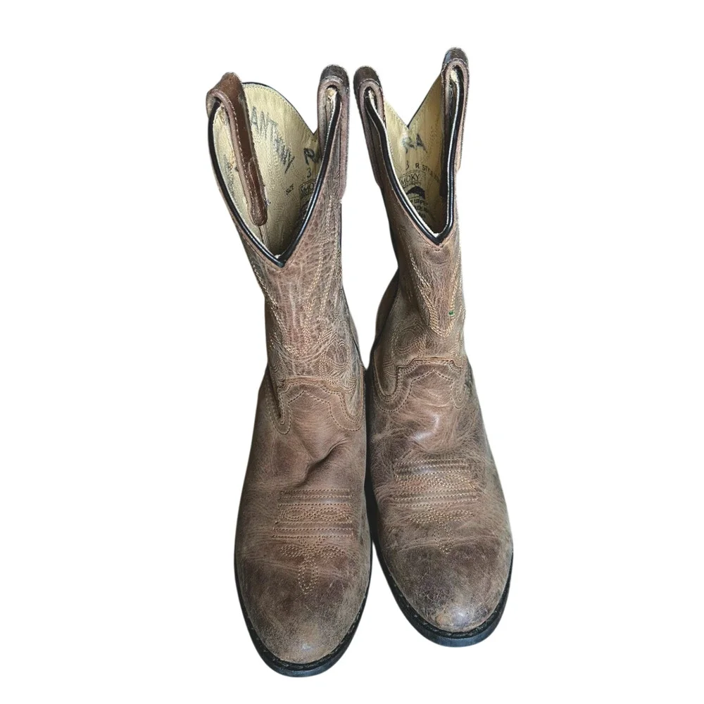 Smoky Mountain Brown Leather Western Cowboy Boots Kids Size 3 Youth Embroidered